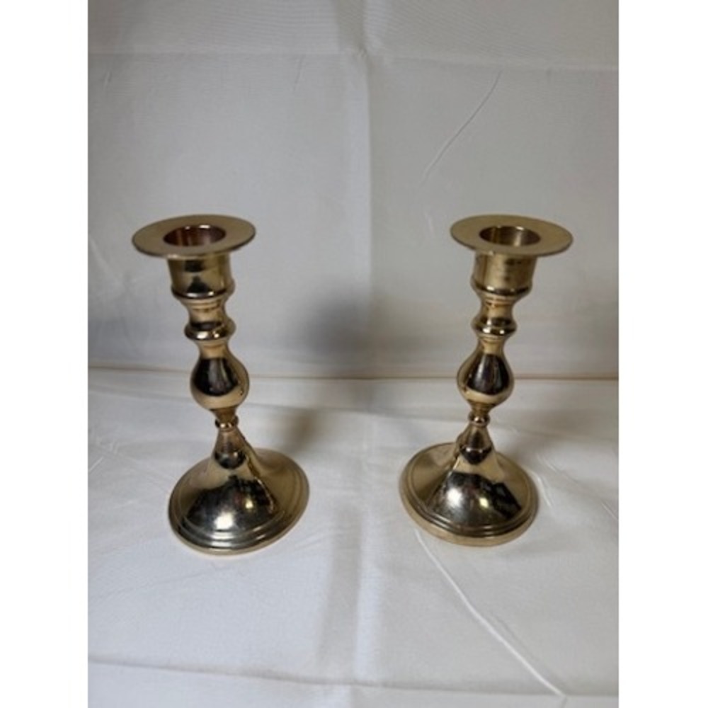 Brass Candlestick Holders Set of 2 Taper Candle Stands 6.5 Inch Gold